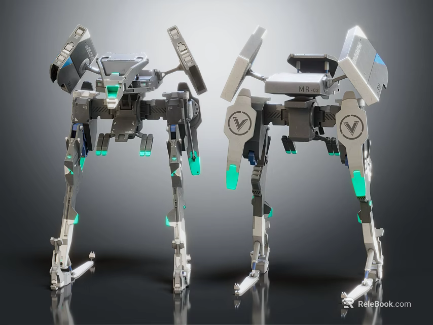 Sci Fi Mechanical Quadruped Robots With Metallic Structure And Green Luminous Parts 3d model