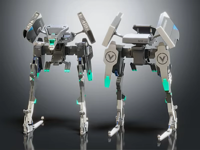 Sci Fi Mechanical Quadruped Robots With Metallic Structure And Green Luminous Parts 3d model