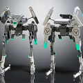 Sci Fi Mechanical Quadruped Robots With Metallic Structure And Green Luminous Parts 3d model