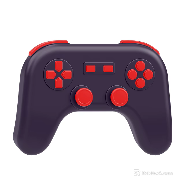 Dark Blue Electronic Game Controller With Red Buttons And Joysticks 3d model 