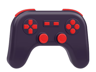 Dark Blue Electronic Game Controller With Red Buttons And Joysticks 3d model