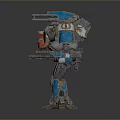 Detailed Sci-Fi Mecha Robot Model With Blue White Armor Red Core And Gold Accents