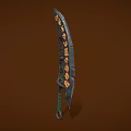 Fantasy Scimitar Weapon With Black Blade Orange Runes Green Hilt And Decorative Patterns