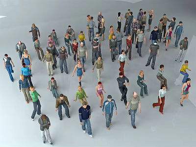 Group of Diverse People Standing and Walking in Various Poses with Different Clothing 3d model