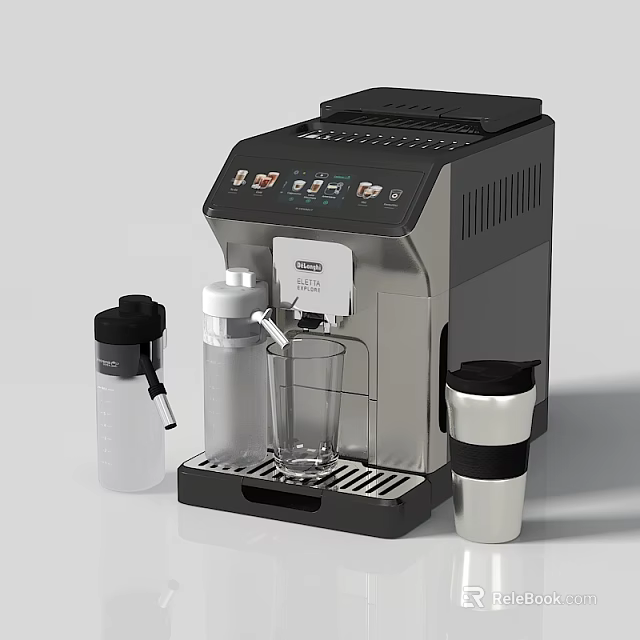 Modern Kitchen Coffee Machine Appliance With Water Bottle And Glass Mug 3d model 