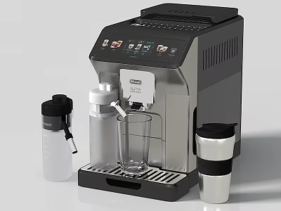 Modern Kitchen Coffee Machine Appliance With Water Bottle And Glass Mug 3d model