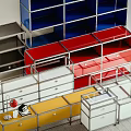Modern Multicolored Shelving Units With Metal Frames And Functional Drawers For Home Storage Interior