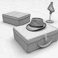 Vintage Yellow Suitcases With Brown Hat And Mannequin Stand On Black Surface