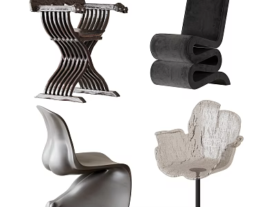 Collection of Modern Creative Dining Chairs Featuring Various Unique Artistic Stylish Designs 3d model