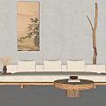 Quiet multi-person sofa three-person sofa 3d model