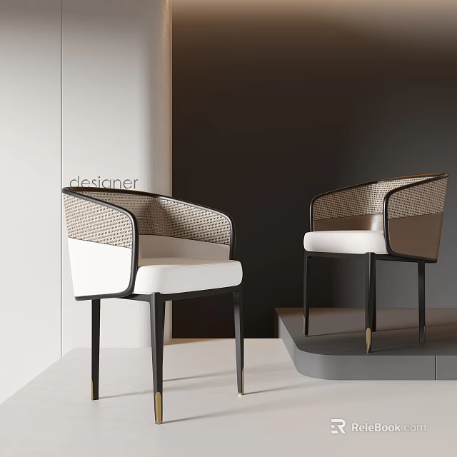 Modern Leisure Chairs With Mesh Backs White Cushions Black Frames And Golden Legs 3d model 