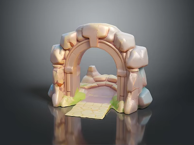 Scenic Stone Archway With Stone Path And Green Grass In Fantasy Landscape 3d model
