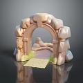 Scenic Stone Archway With Stone Path And Green Grass In Fantasy Landscape