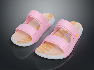 Pink Double Strap Sandals With Comfortable Lightweight Casual Wear Sole Design 3d model