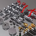 Industrial Valves And Pipe Fittings With Red Handles Brass Components And Flanges