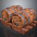 Traditional Wooden Barrels With Metal Hoops On Wooden Stand For Storage