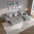 Modern Living Room With L Shaped Grey Multi Person Sofa And White Pillows