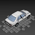 Shiny Classic White Sedan Featuring Black Stripes On Gray Stone Pavement