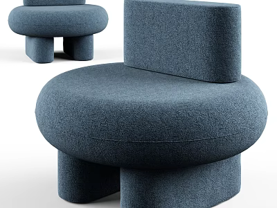 Modern Blue Fabric Single Sofa With Rounded Design And Unique Base Structure 3d model