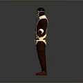 Detailed 3D Game and Movie Character With Brown Outfit Yellow Vest and White Straps