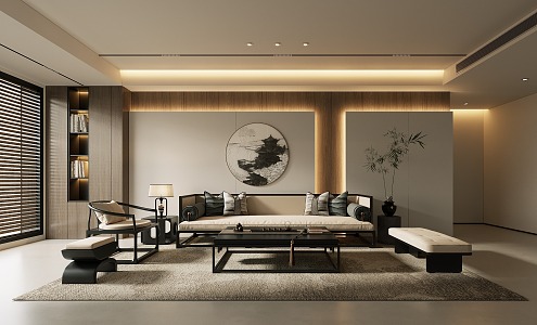 New Chinese Living Room Zen Living Room 3d model