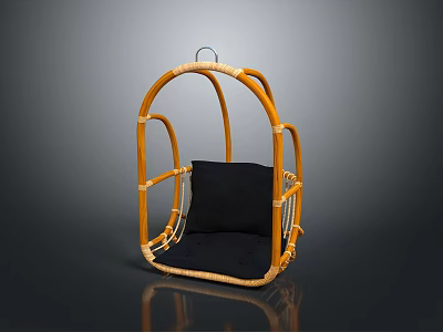 Stylish Rattan Hanging Leisure Chair With Yellow Frame And Black Cushion Design 3d model