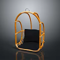 Stylish Rattan Hanging Leisure Chair With Yellow Frame And Black Cushion Design