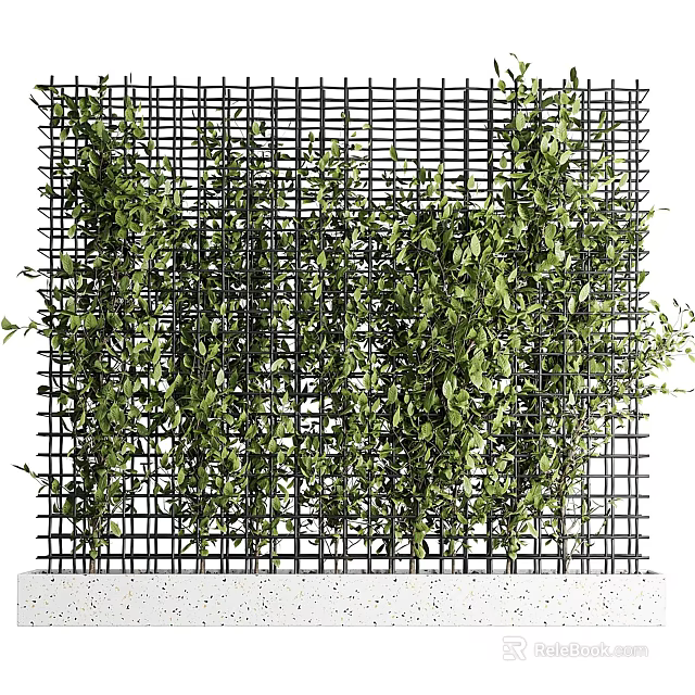 Lush Green Plant Wall with Black Grid Structure for Modern Interior Decoration 3d model