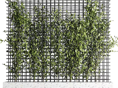 Lush Green Plant Wall with Black Grid Structure for Modern Interior Decoration 3d model