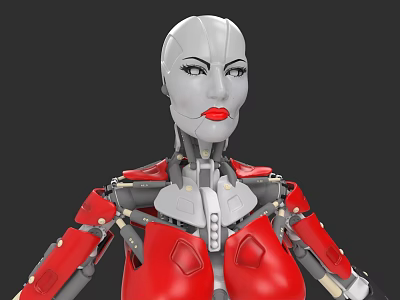 Futuristic Humanoid Robot With White Head Red Lips And Red Silver Armor 3d model