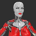 Futuristic Humanoid Robot With White Head Red Lips And Red Silver Armor