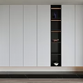 Modern Sleek Shoe Cabinet Interior Design With White Panels Black Open Shelves And LED Lighting