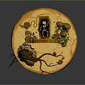 Floating Island Scene With Exposed Root Twisted Branches Stone Archway Sand Grass And Stones