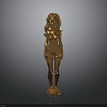 Golden Female Statue With Long Hair Standing On Polished Base Surface