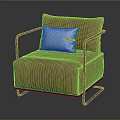 Brown Upholstered Armchair With Black Metal Frame And Light Gray Cushion