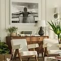 Modern Living Room Interior With Beige Sofa White Chairs Green Plants And Large Windows