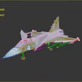 Detailed Silver Fighter Jet Model With Green Attachments On Dark Reflective Surface 3d model