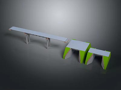 Modern Scene Components Design With Long White Structure And Green Base Modules 3d model