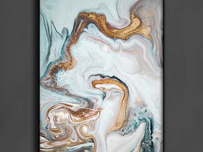 Abstract Marble Artwork With Gold Blue And White Swirl Patterns For Decor 3d model
