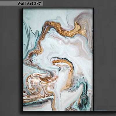 Abstract Marble Artwork With Gold Blue And White Swirl Patterns For Decor 3d model