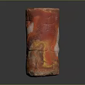 Natural Cylindrical Stone With Vibrant Red Orange Yellow White Patterns And Central Hole