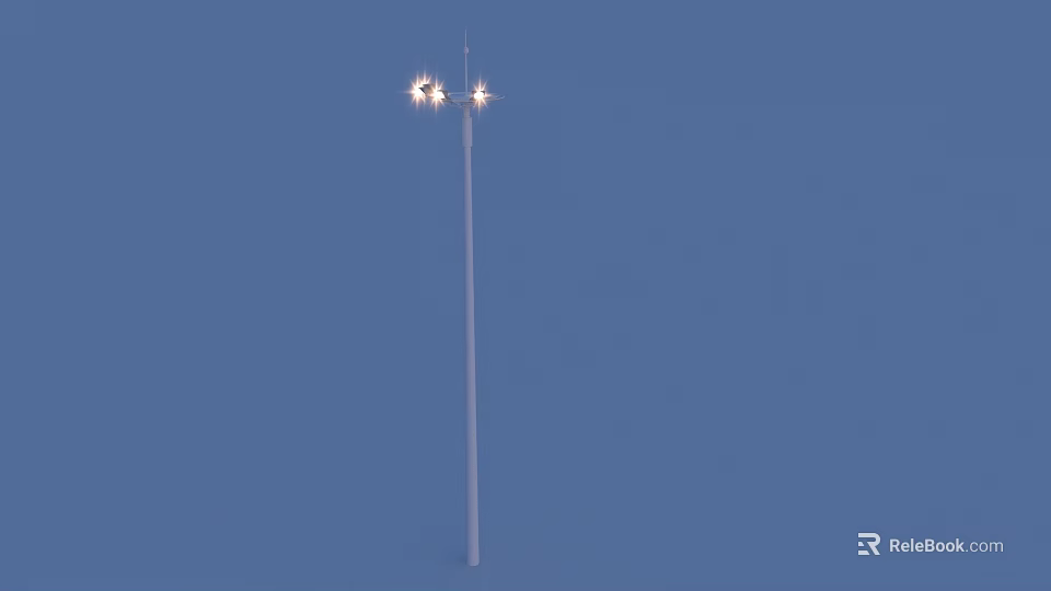 White Pole Mounted Outdoor Lights With Three Illuminated Bulbs For Nighttime Outdoor Areas 3d model 