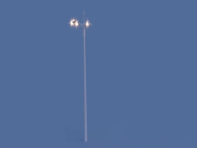 White Pole Mounted Outdoor Lights With Three Illuminated Bulbs For Nighttime Outdoor Areas 3d model
