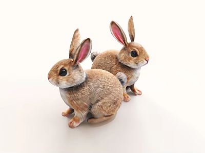 Two Adorable Brown Rabbit Figurines With Pink Ears And Lifelike Details 3d model
