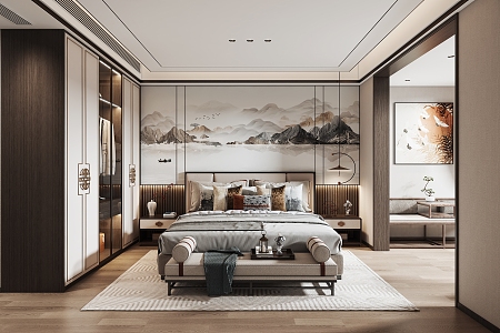 New Chinese Style Bedroom Master Bedroom Second Bedroom 3d model