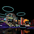 Classic Arcade Scene With Neon Lights Game Machines And Colorful Floor