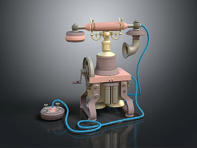 Vintage Mobile Digital Telephone Design With Pink Handset Gold Accents Blue Cord And Dial Pad 3d model