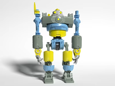 Electric Toy Robot With Gray Yellow Blue Mechanical Design And Movable Joints 3d model