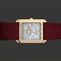 Elegant Gold Case Watch With Red Leather Strap And Square Dial Design 3d model