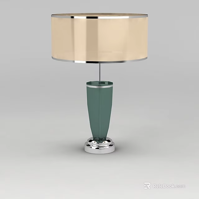 Modern Table Lamp With Beige Lampshade Green Column And Silver Base 3d model